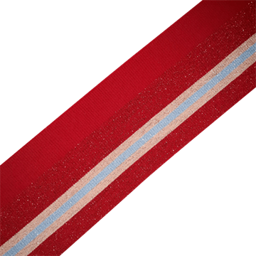 Ribkant striber rød, laksefarvet og sølv med glimmer